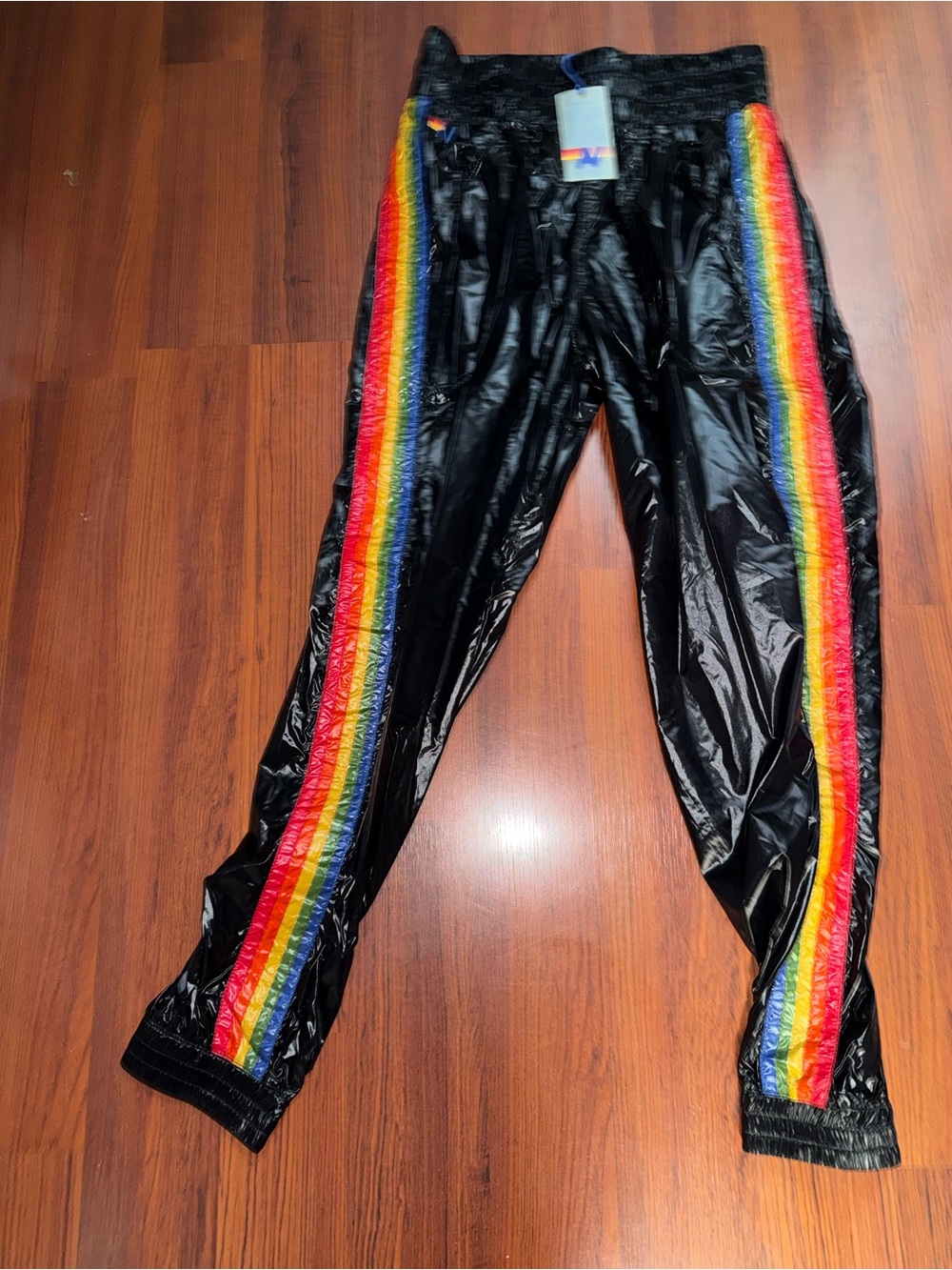 Aviator Nation Black Track Pants with Rainbow Side Stripes